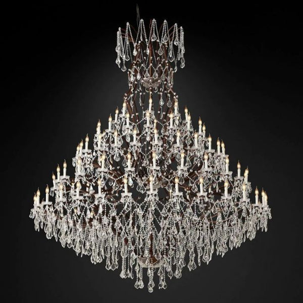 19th C. Rococo Iron & Crystal Round Chandelier 101"