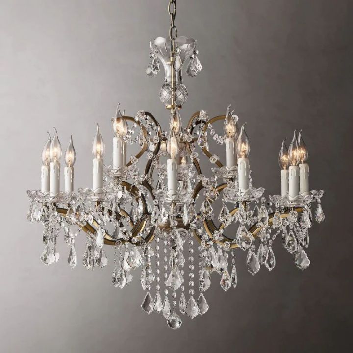 19th C. Rococo Iron & Crystal Round Chandelier 33