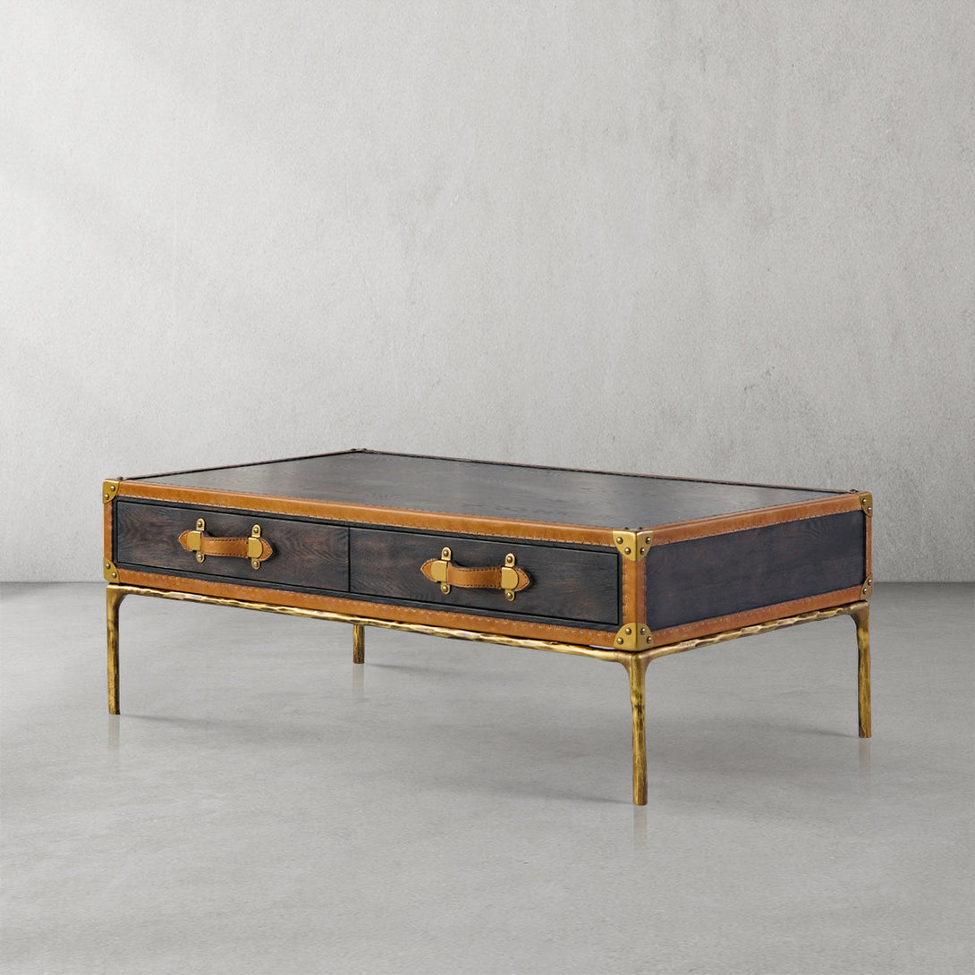 Thaddeus Vintage Leather Square Coffee Table